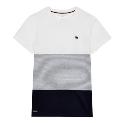 Boys' navy and white colour block striped t-shirt